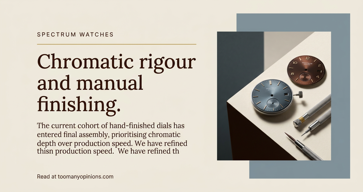 Chromatic rigour and manual finishing.