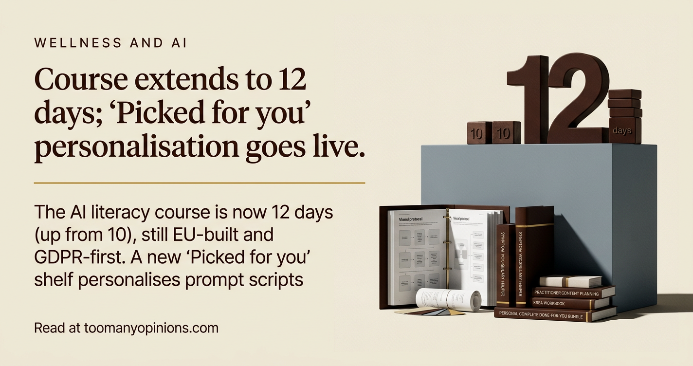 Course extends to 12 days; 'Picked for you' personalisation goes live.